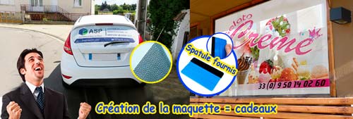 Autocollant micro perfor publicitaire avec plastification.